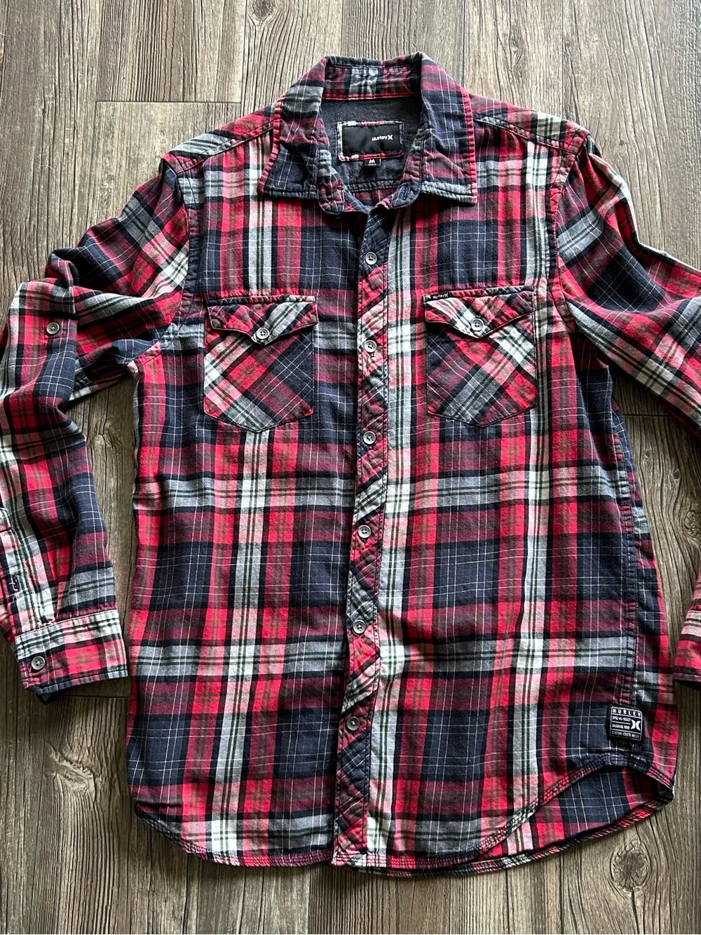 Hurley Red and Black Plaid Button-Down Shirt - Men